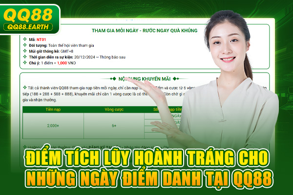 Điểm tích lũy hoành tráng cho những ngày điểm danh tại QQ88